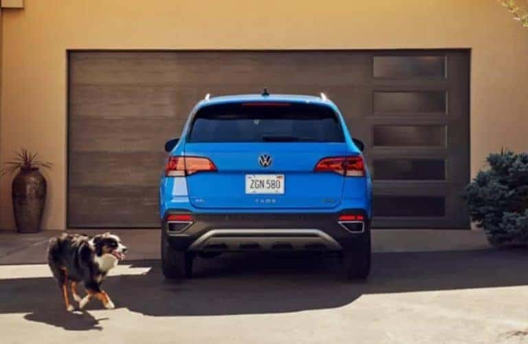 2023_VW_Taos_Front_parked_rear_view_with_a_dog_running_in_the_foreground_o