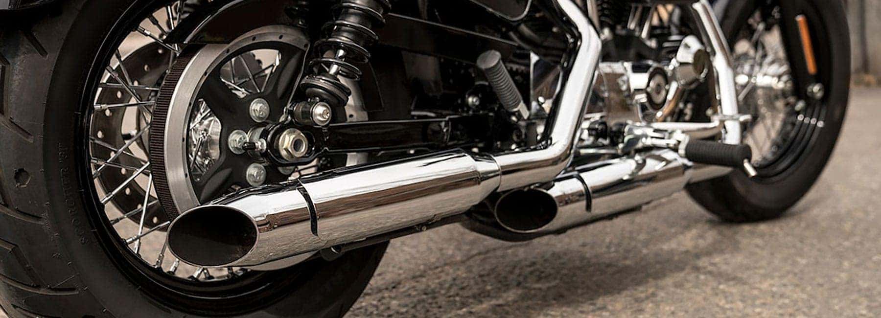 Close up of a Sportsters exhaust pipes