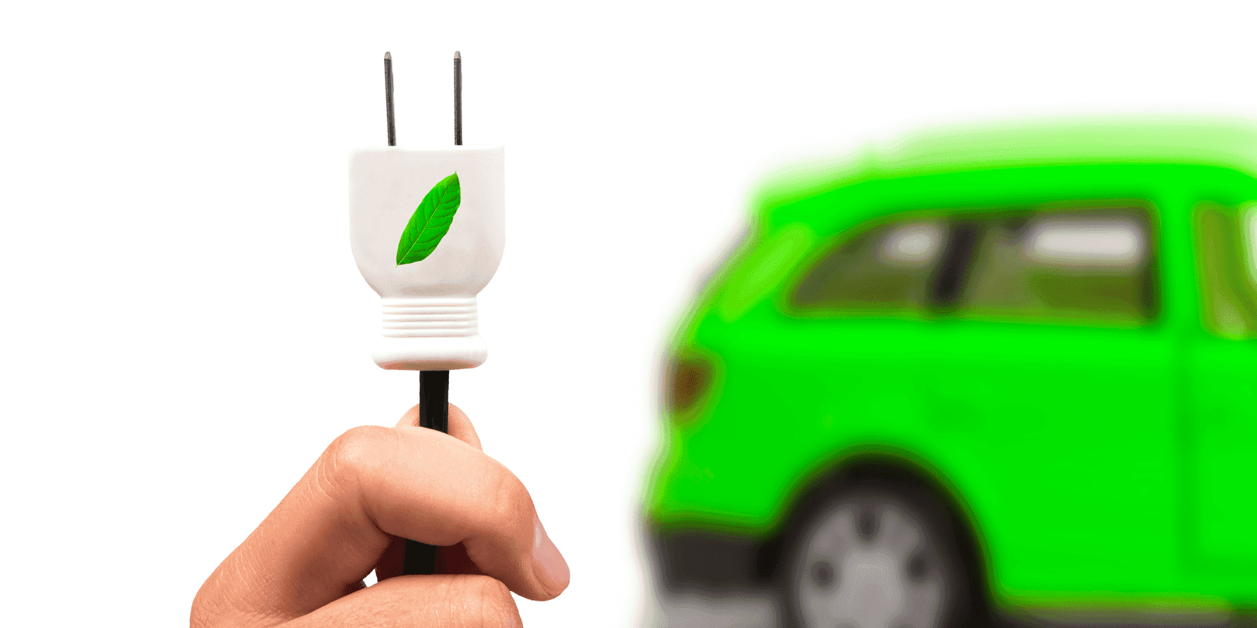 Woman holding white green ev charger