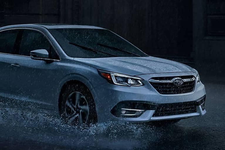 2022 Subaru Legacy-front Legacy-3qview- driving in heavy rain-white_mobile