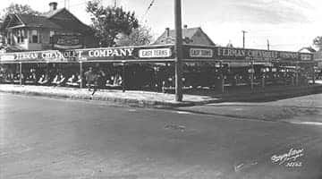 Ferman Chevrolet used car lot as shown in December 1935.