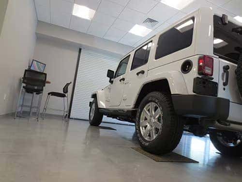 Jeep Wrangler in showroom close up