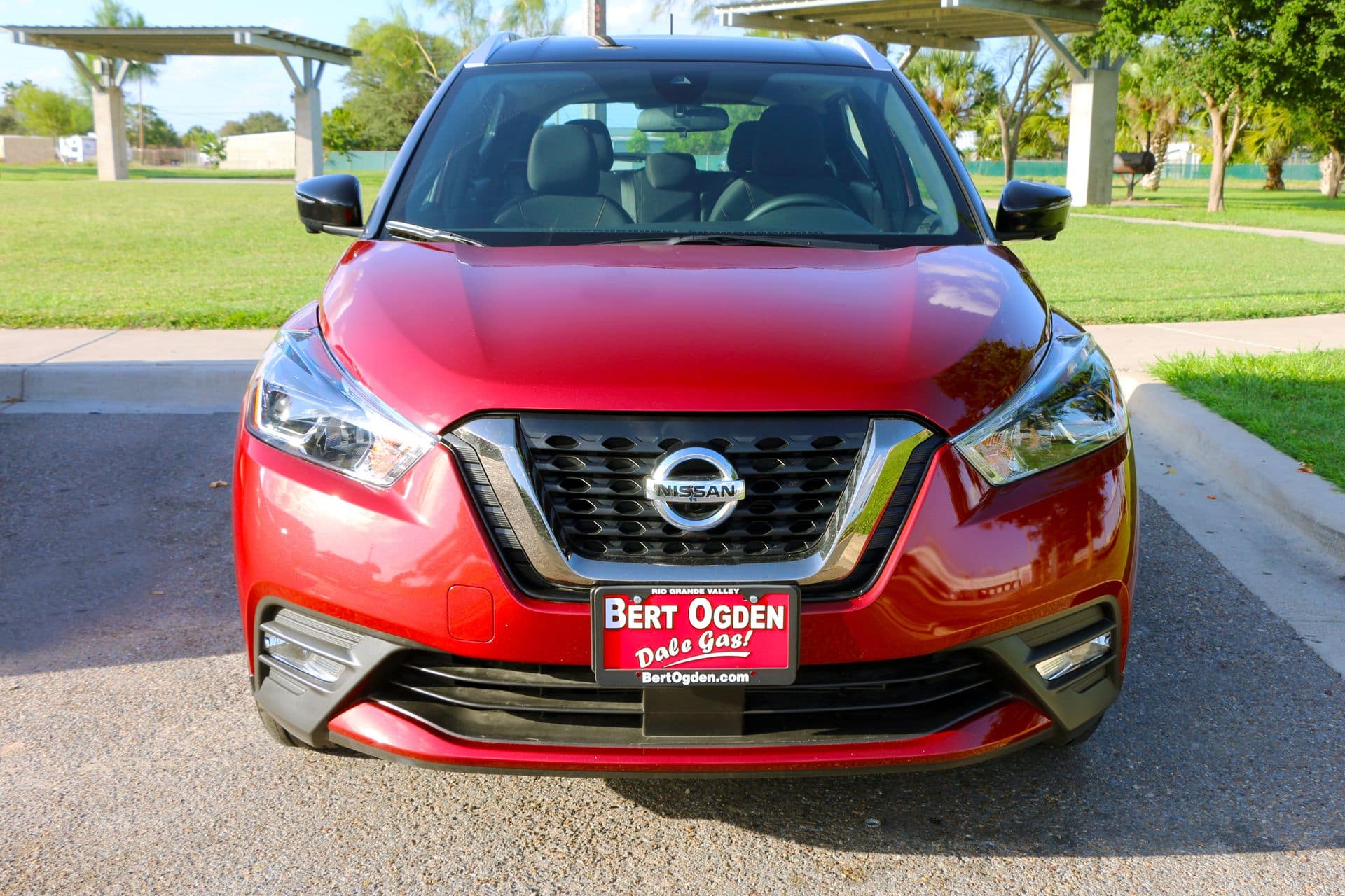 Red Nissan front view
