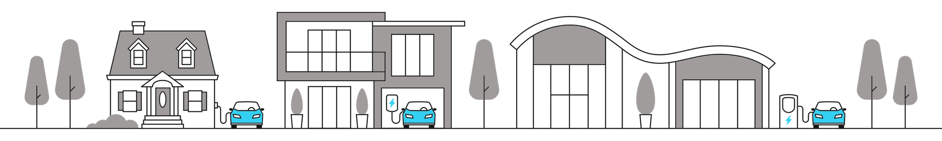 Simplistic graphic of electric vehicles being charged at home