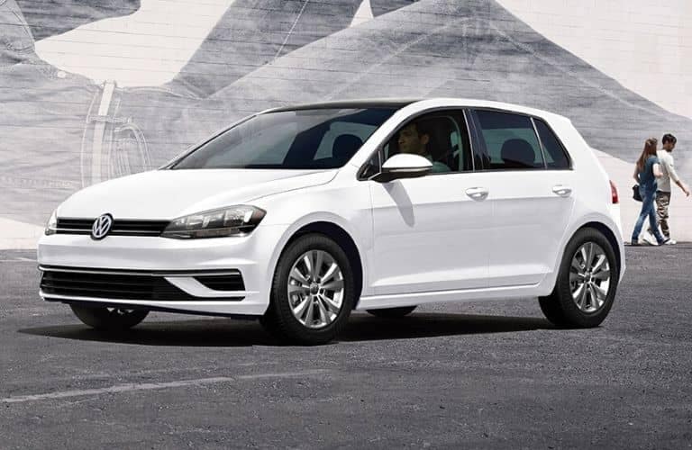 Exterior view of the front a white 2020 Volkswagen Golf