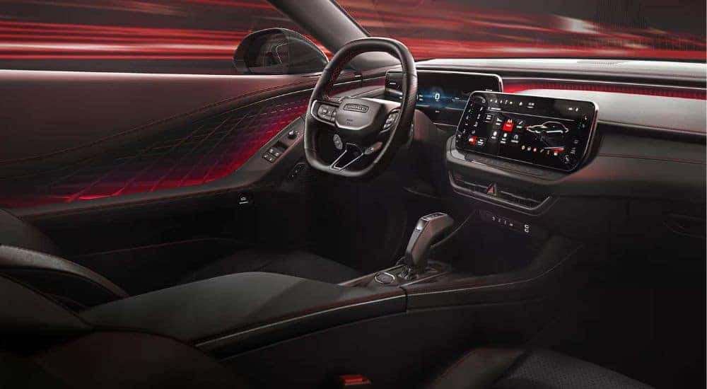 The black interior and dash is shown in a 2025 Dodge Charger.