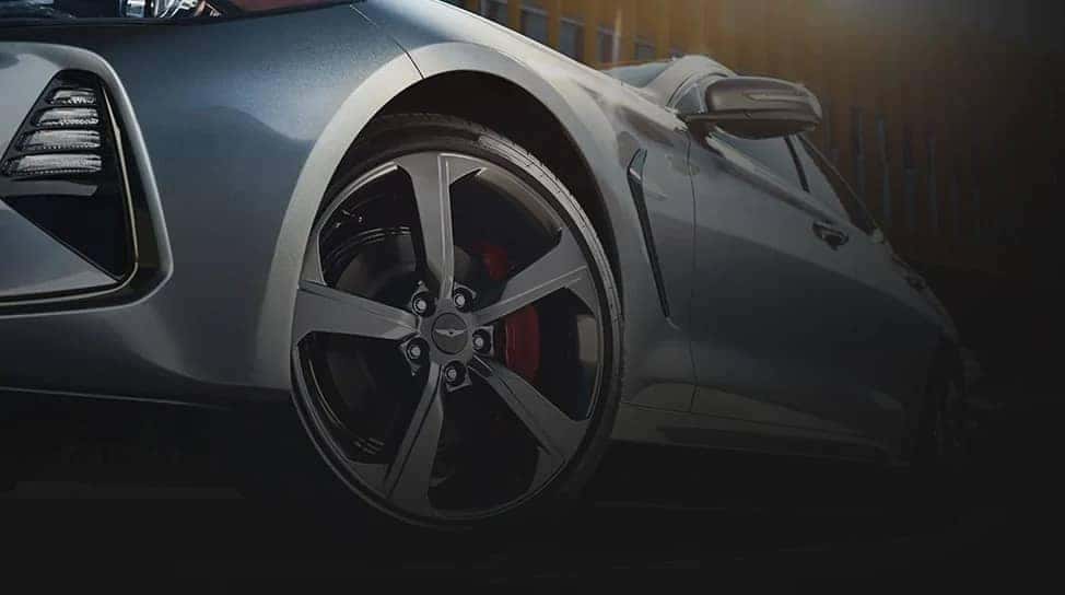Side view of with tire of a 2021 Genesis G70