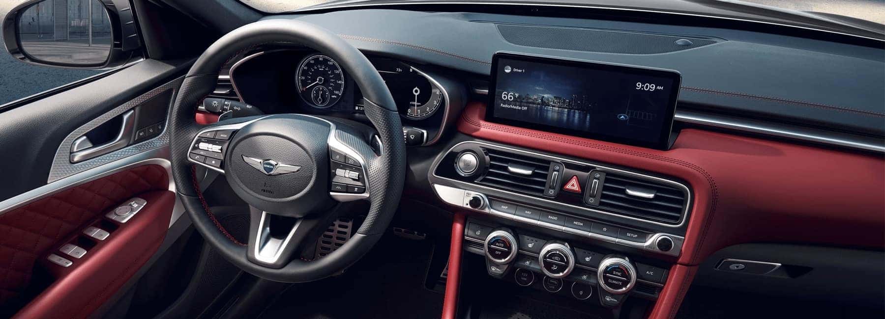 2023 interior dashboard Genesis G70 red leather