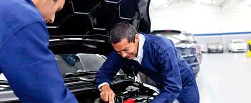 service technicians working on cars