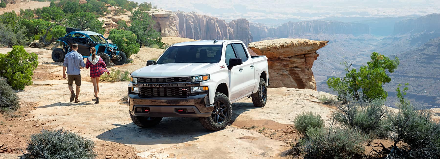 White 2021 Chevrolet Silverado 1500LD Crew Cab Parked by a Cliff
