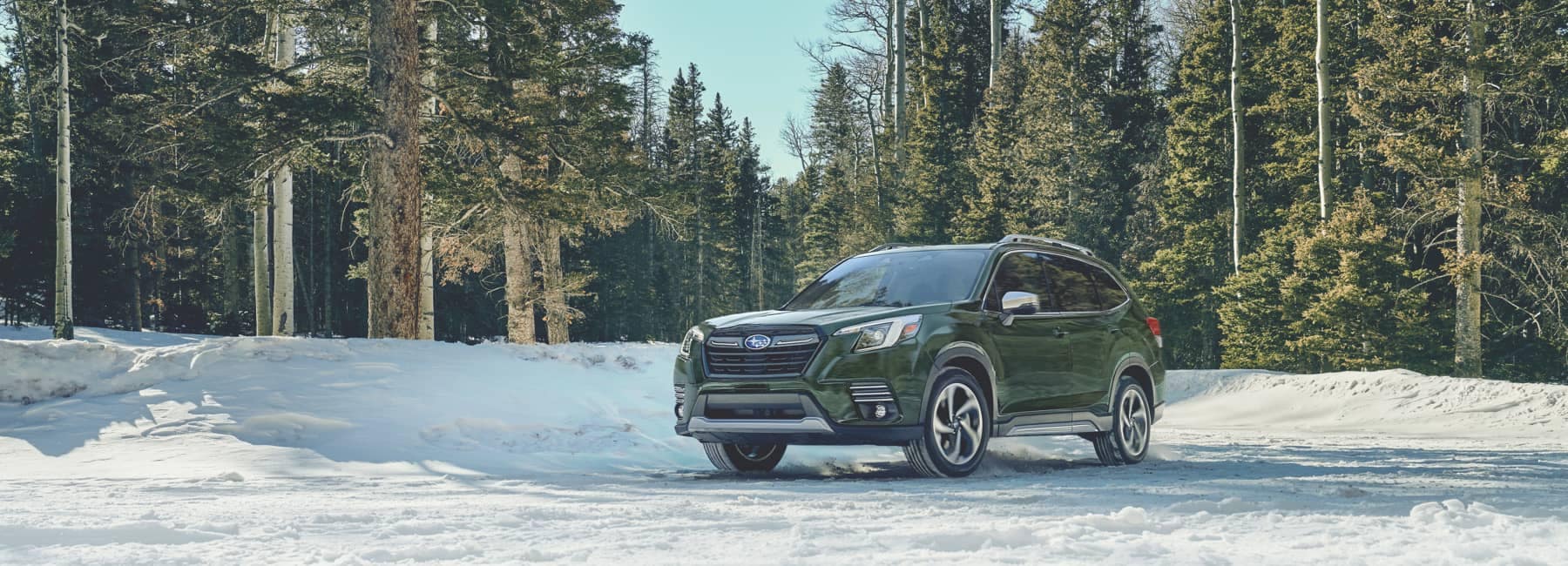2022 Subaru Forester parked by a snowbank in a forest