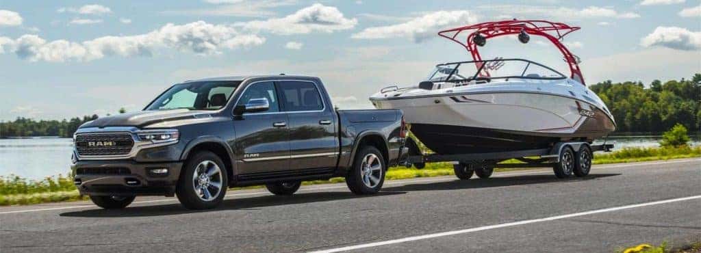 2021 RAM 1500 towing a boat