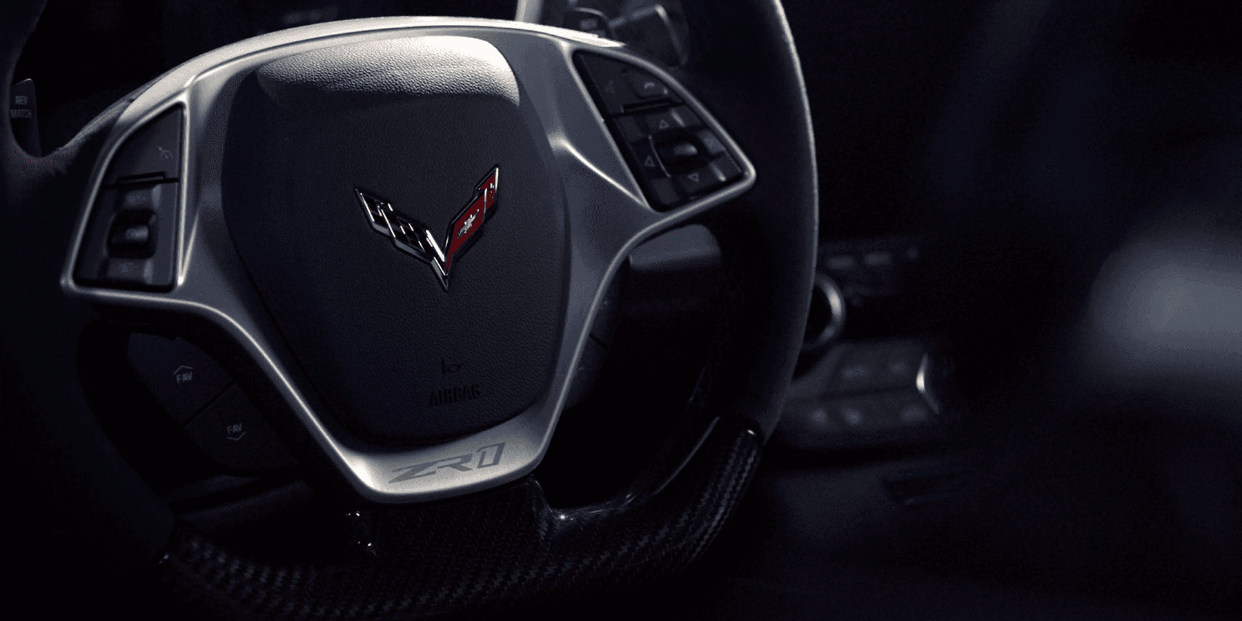 closeup of driving wheel of Corvette ZR1