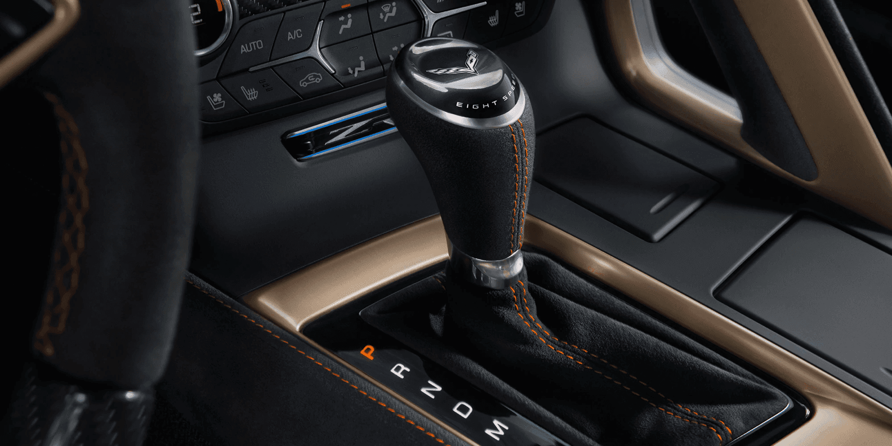 closeup view of stick shift of Corvette ZR1