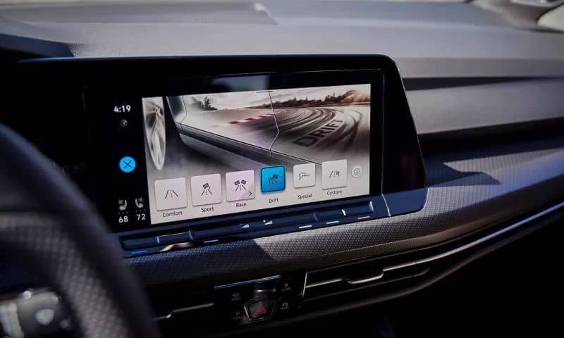 The large infotainment screen in the 2024 VW Golf R