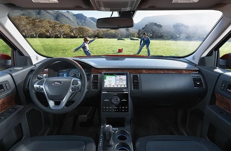2019 Ford Flex interior view looking out at a family