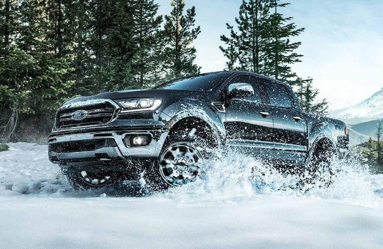 2019 Ford Ranger black side view in the snow