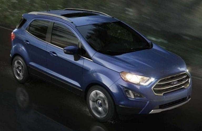 2019 Ford EcoSport blue side in rain