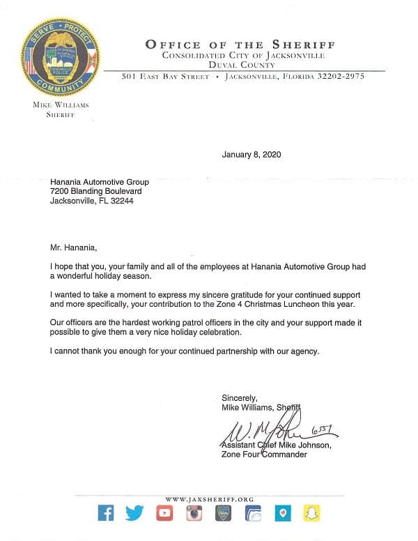 Letter from Sheriff Mike Williams