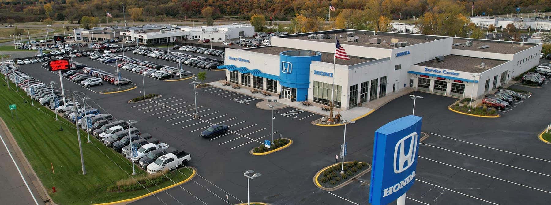 An exterior shot of a Honda dealership.