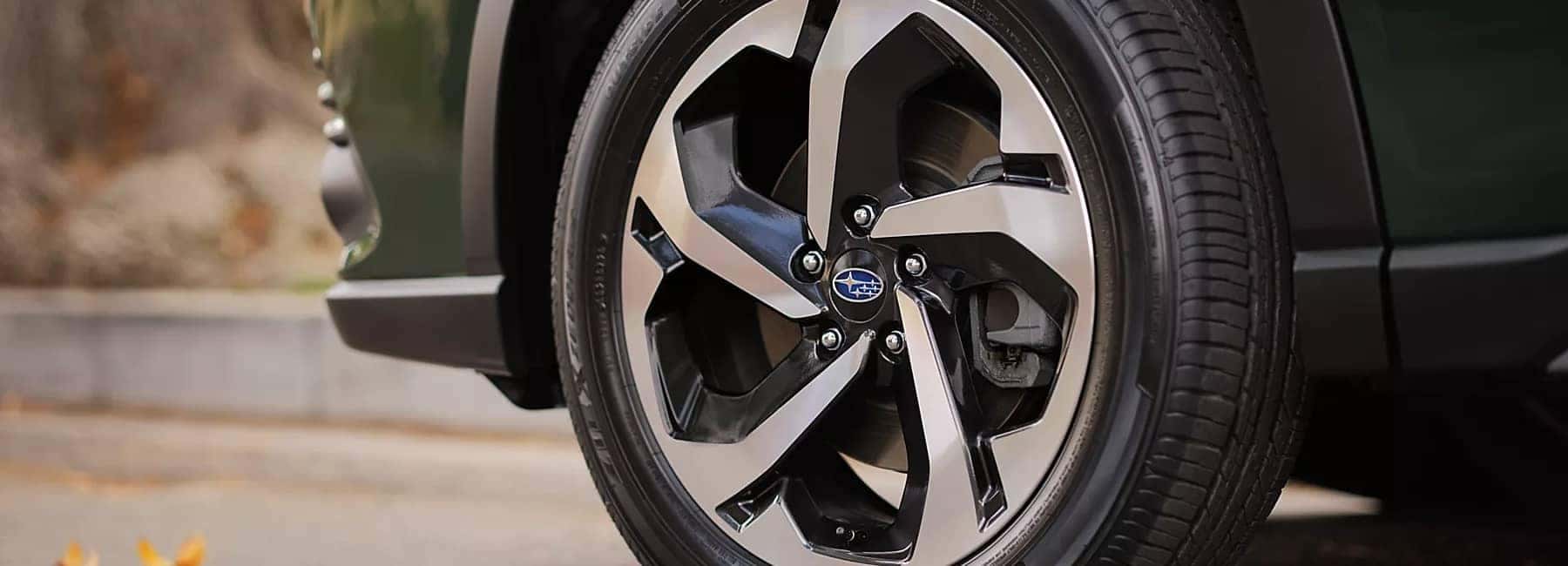Forester- closeup view-of front tire at angle-green