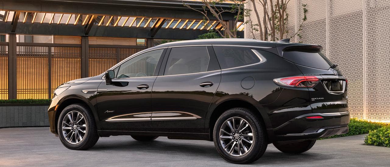 2022 Black Buick Enclave Silver Angled facing away in driveway 