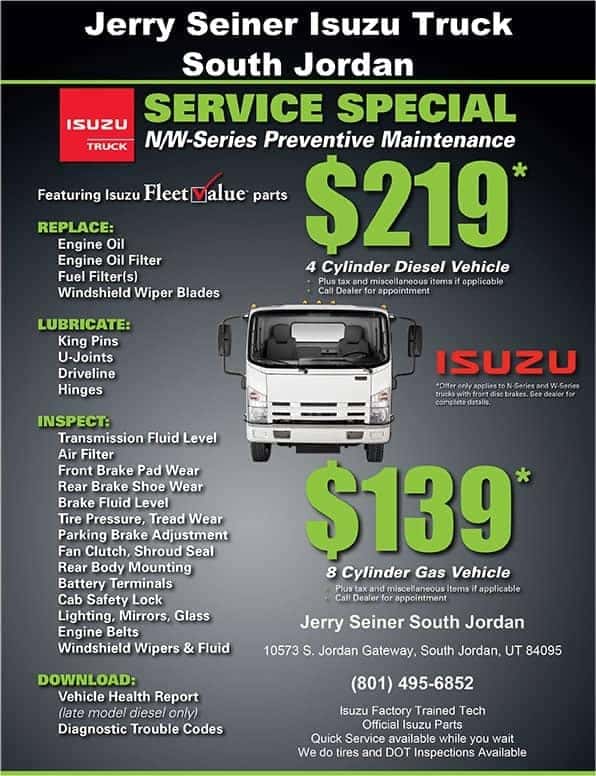 izuzu truck service specials