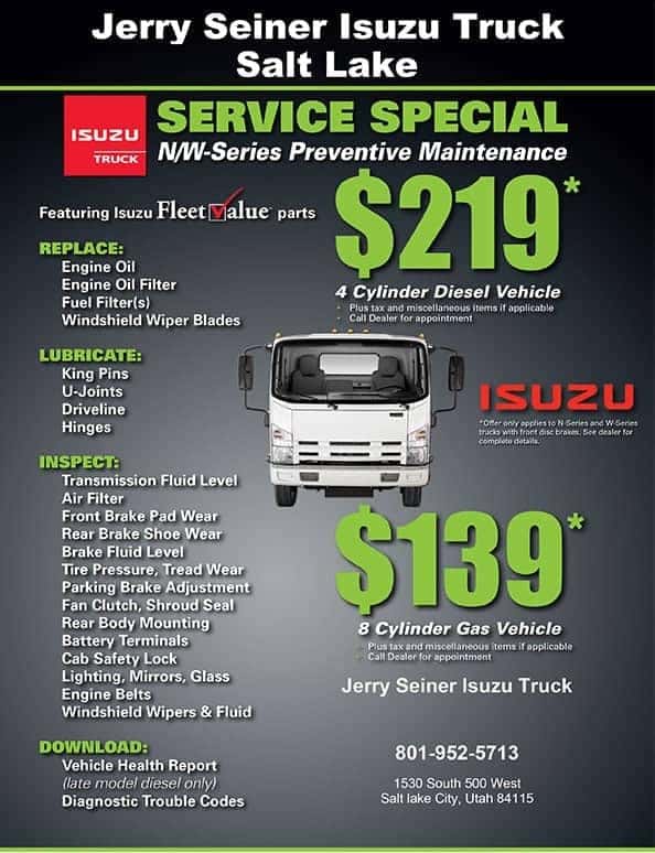 izuzu truck service specials