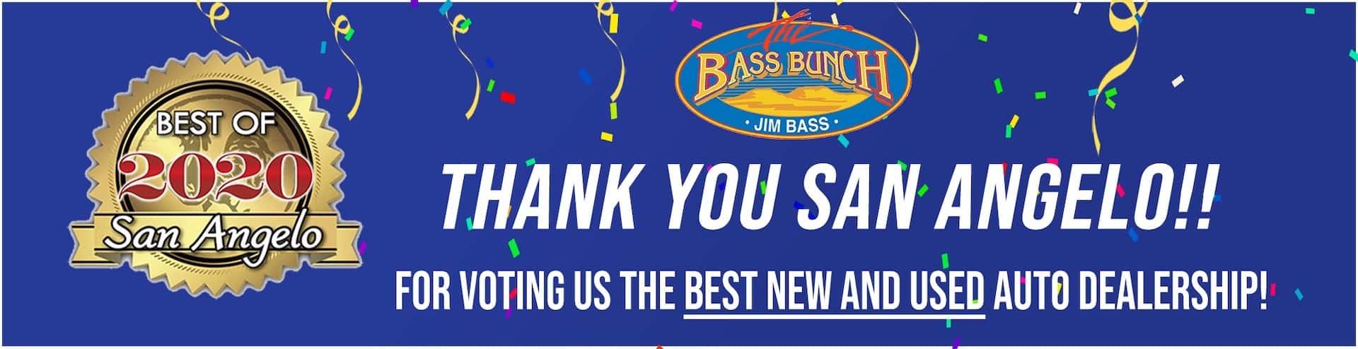 Jim Bass Ford was voted as the best New and Used Auto Dealership in San Angelo, Texas in 2020