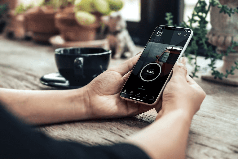 A phone being held with dealership inventory on it