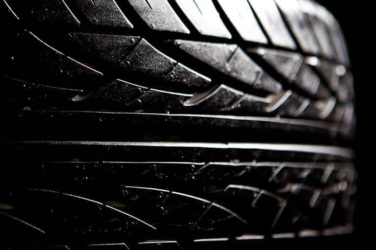 close up on new tire treads