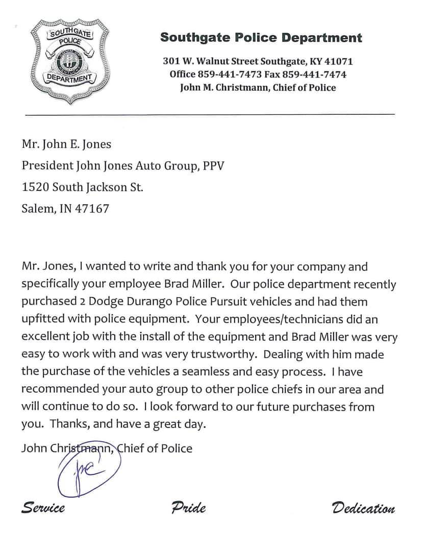 Southgate PD praising service and experience