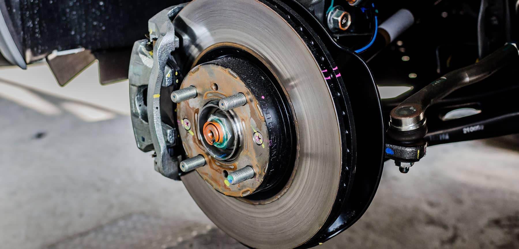 A close up of rotors on a vehicle