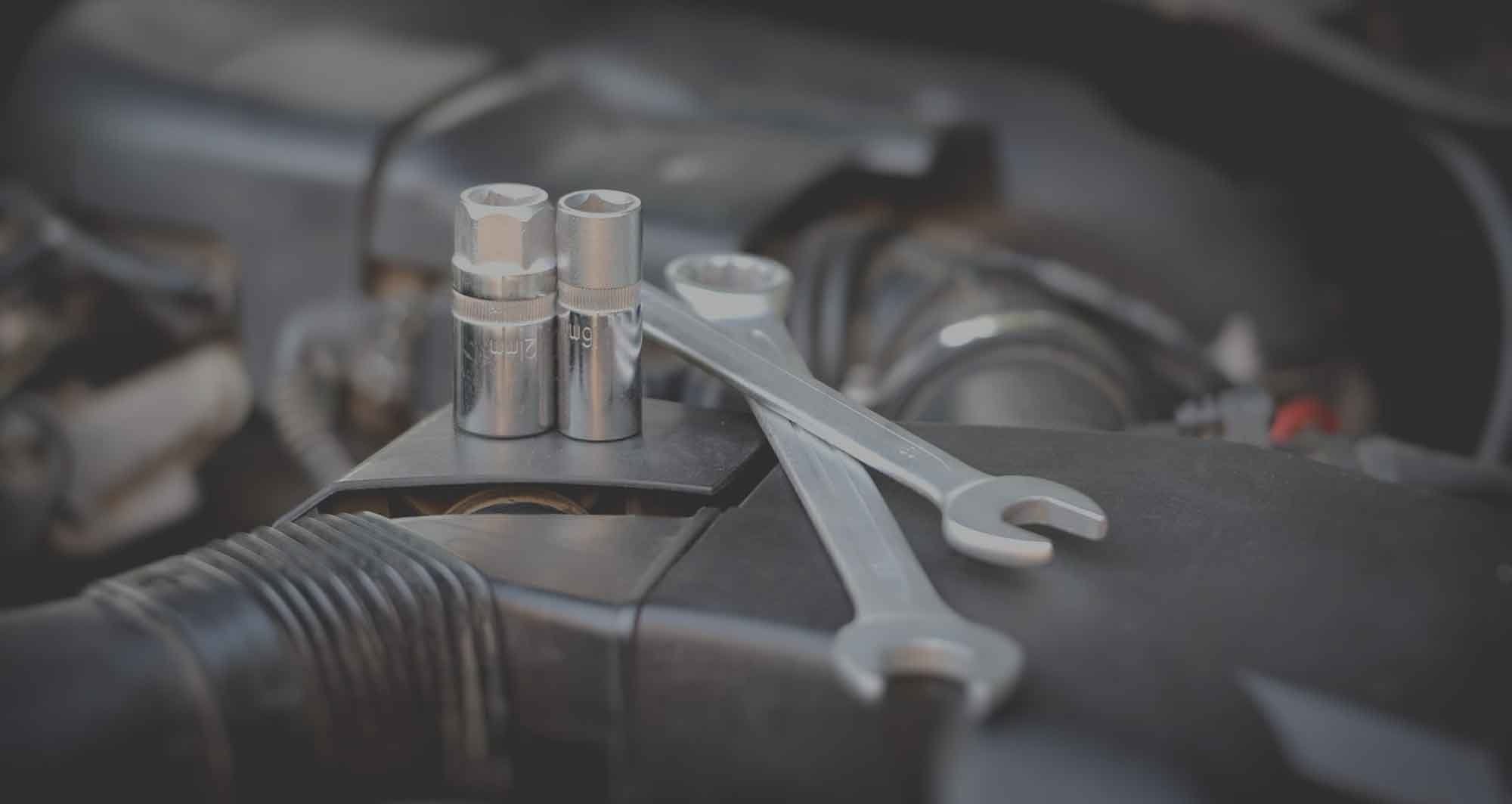 Tools on car engine