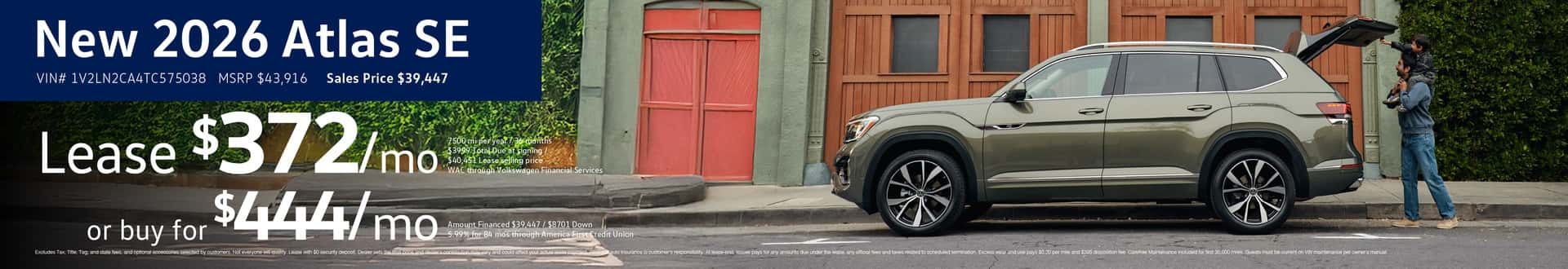 New 2026 Atlas SE Lease for #372/mo or buy for $444/mo