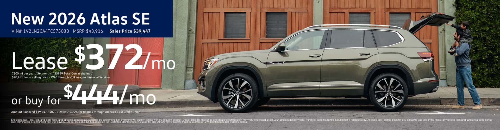 New 2026 Atlas SE Lease for #372/mo or buy for $444/mo