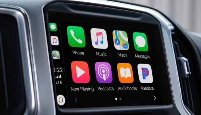 Touchscreen display inside the 2019 Chevrolet Silverado 1500 equipped with Apple CarPlay