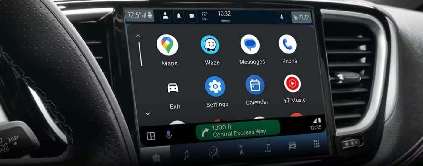 A close up shows the apps on the infotainment screen in a 2024 Chrysler Pacifica.
