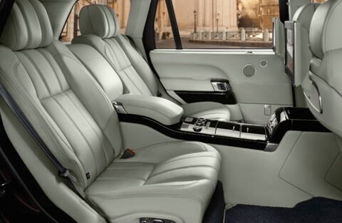 side view of backseat interior of land rover