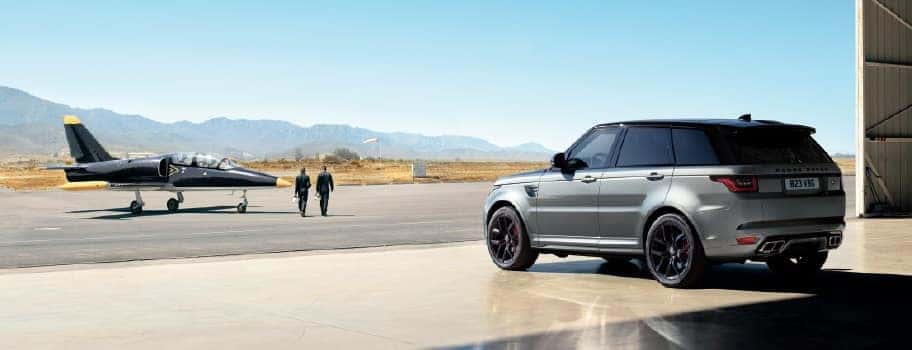 Range Rover in a hangar