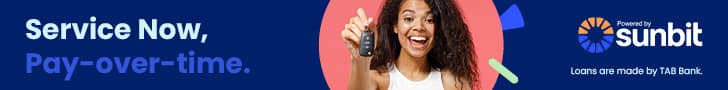 Sunbit Service and Parts Financing Banner with woman holding out car keys