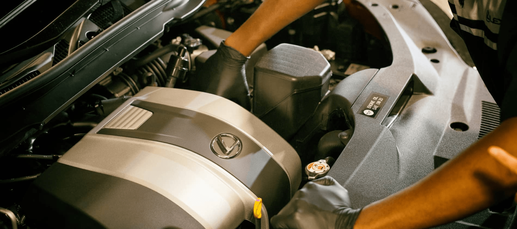 Lexus technician servicing engine