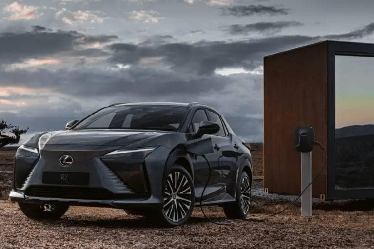 black lexus charging in country modern home