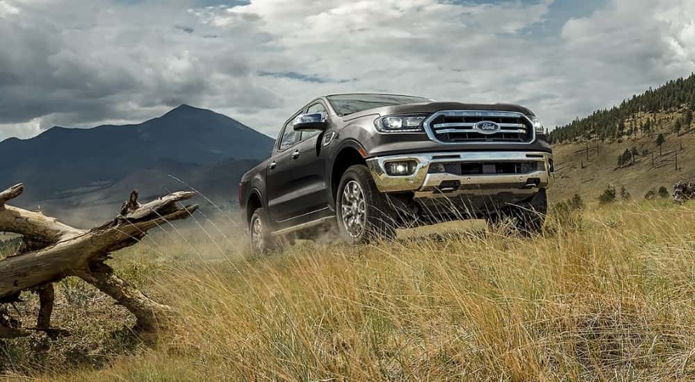 A grey 2019 Ford Ranger is shown off-road.