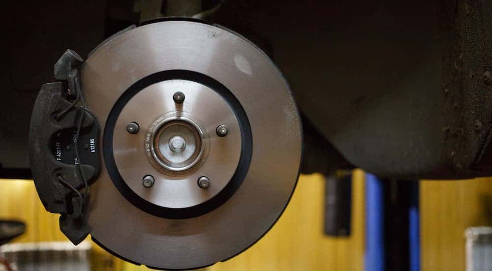 A vehicle's brakes and rotors.