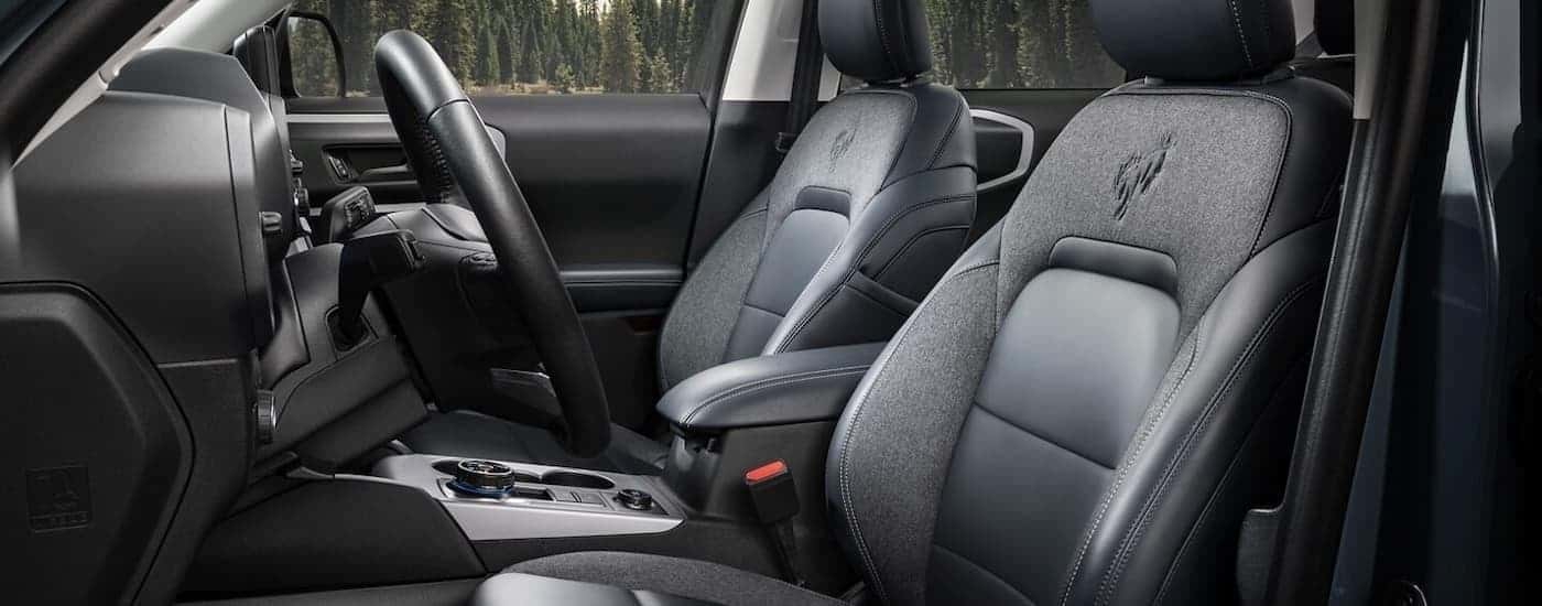 A close up of the black seats in a 2024 Ford Bronco Sport is shown.