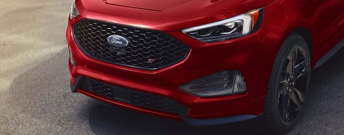 A close up of the front of the grille on a 2024 Ford Edge ST is shown.