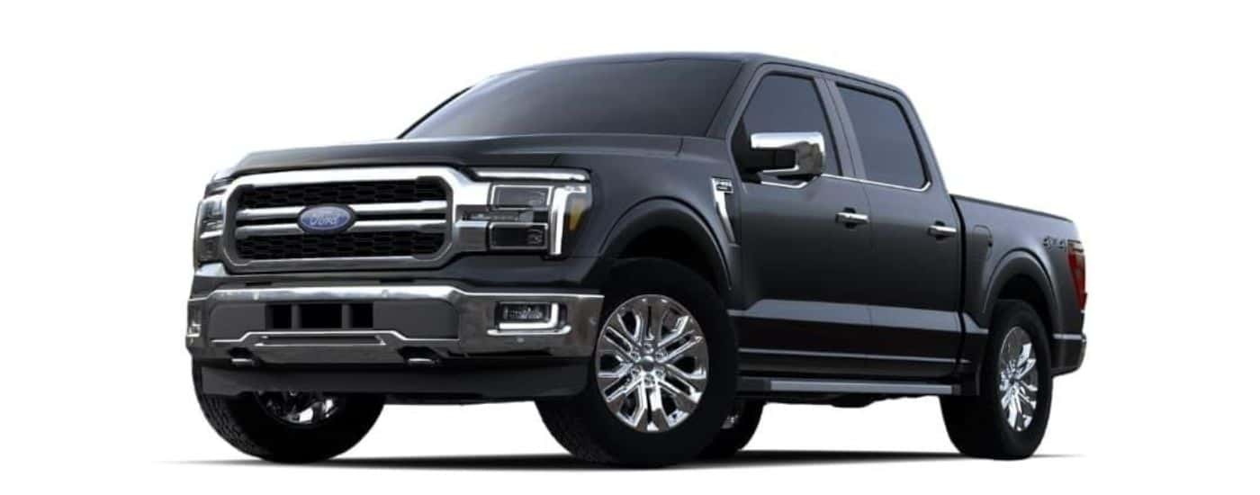 A black 2024 Ford F-150 is shown angled left.