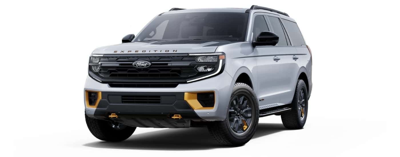 A silver 2025 Ford Expedition Tremor is angled left.