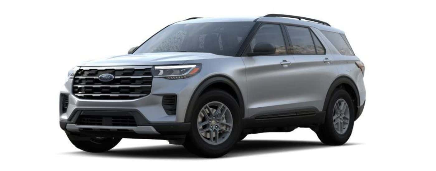 A grey 2025 Ford Explorer Active is angled left.